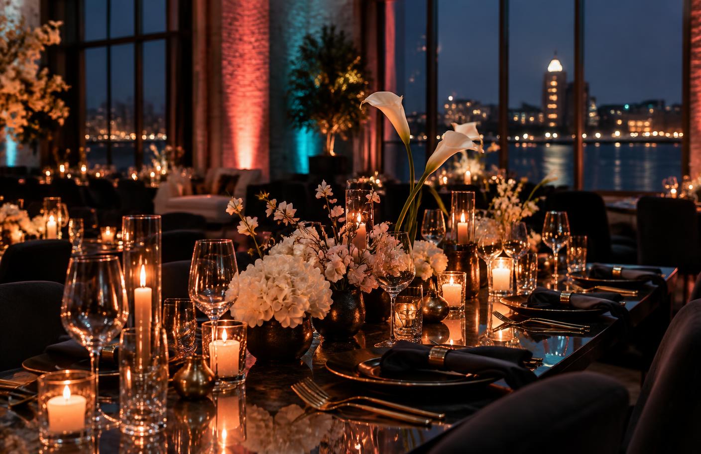 Candlelit private event tablescape